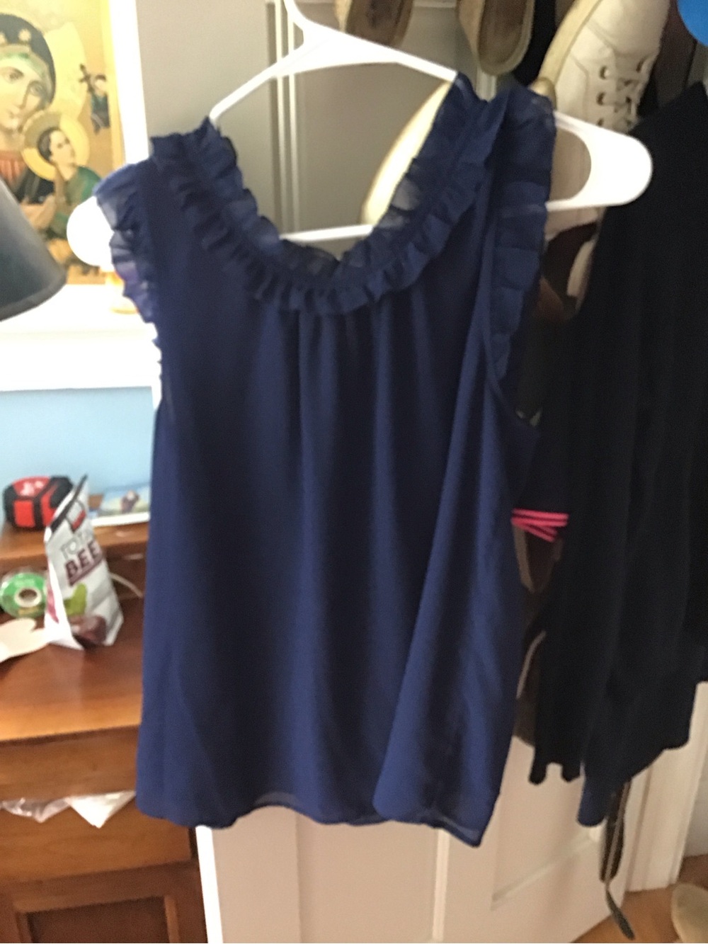 J. Crew Navy Ruffle-Trim Chiffon Camisole